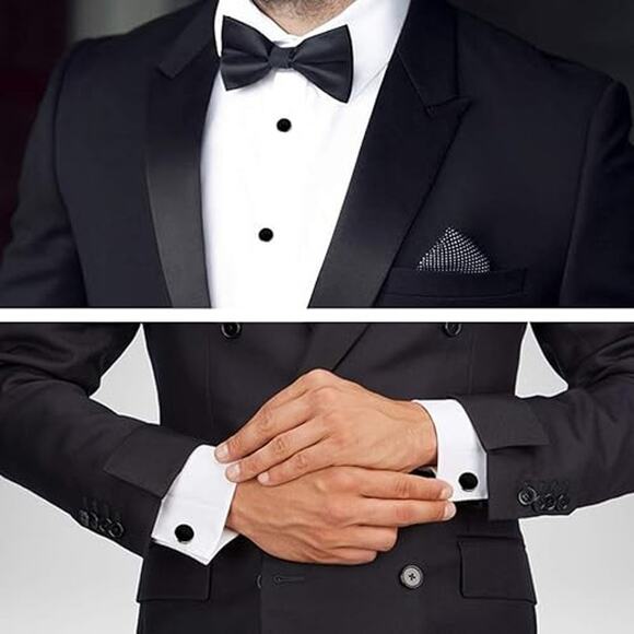 Men's Cufflinks and Stud 8 Pcs Set – Black Tuxedo Shirt Buttons with Gift Box - Picture 6 of 7